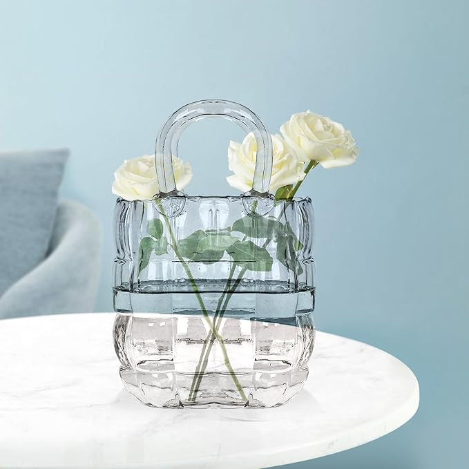 Anmire Vase for Flowers, Clear Glass Vase Aesthetic Room Decor Purse Vase with Handle Bubbles Flo... | Amazon (US)