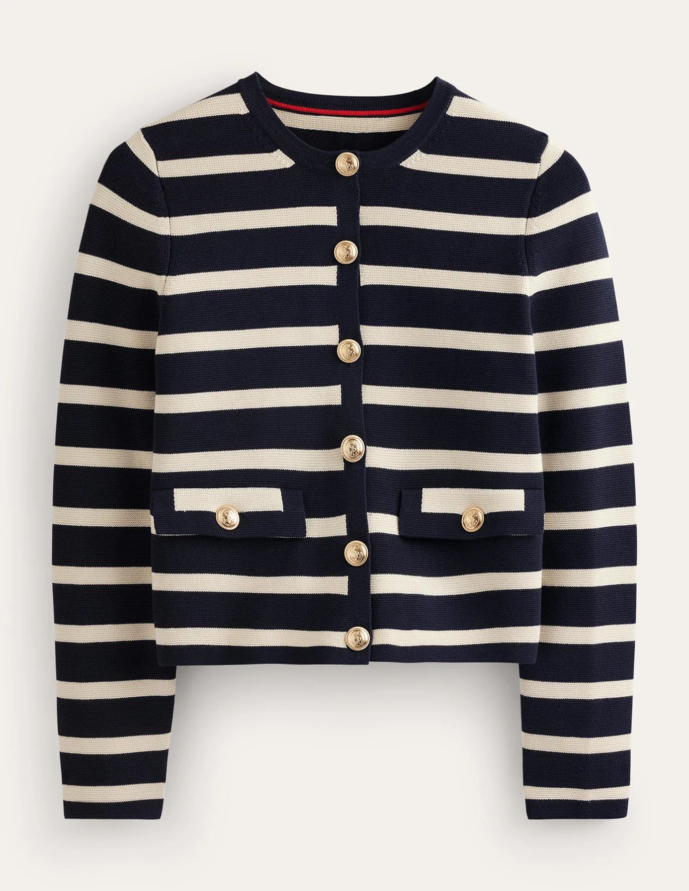 Holly Cropped Knitted Jacket - Navy / Ivory | Boden (UK & IE)
