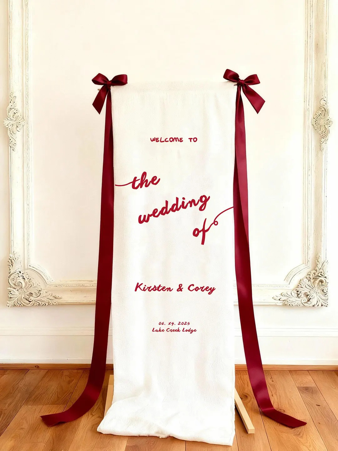 Custom wedding welcome sign, Linen Wedding Sign, canvas chiffon Fabric Banner with Collapsible St... | Etsy (Global)