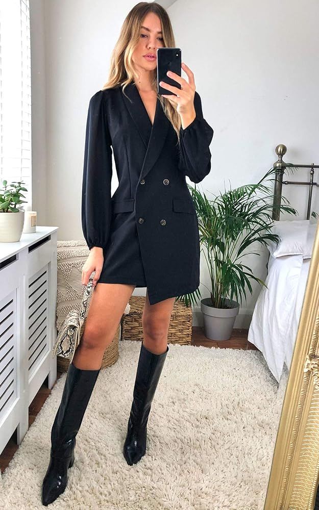 UNIQUE 21 Women Asymmetric Blazer Dress - Ladies Elegant Collar Mesh Long Sleeve Blazer Dresses | Amazon (US)