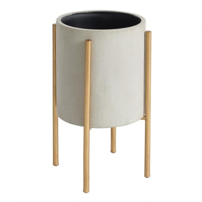 Large Gray Planter with Brass Stand | World Market