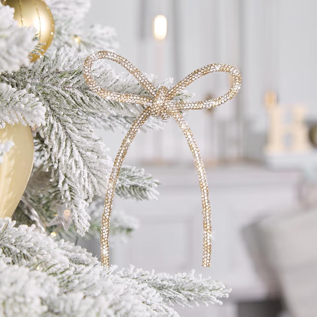 FLAIR GIFTS 6 Pcs 4.3" x 6" 2025 Christmas Bows for Tree Decor, Champagne Gold and Silver Sparkly Glitter Rhinestone Bow Ornaments with Twist Tie for Xmas Decoration, Wreath, Garland, Gift Wrapping | Amazon (US)