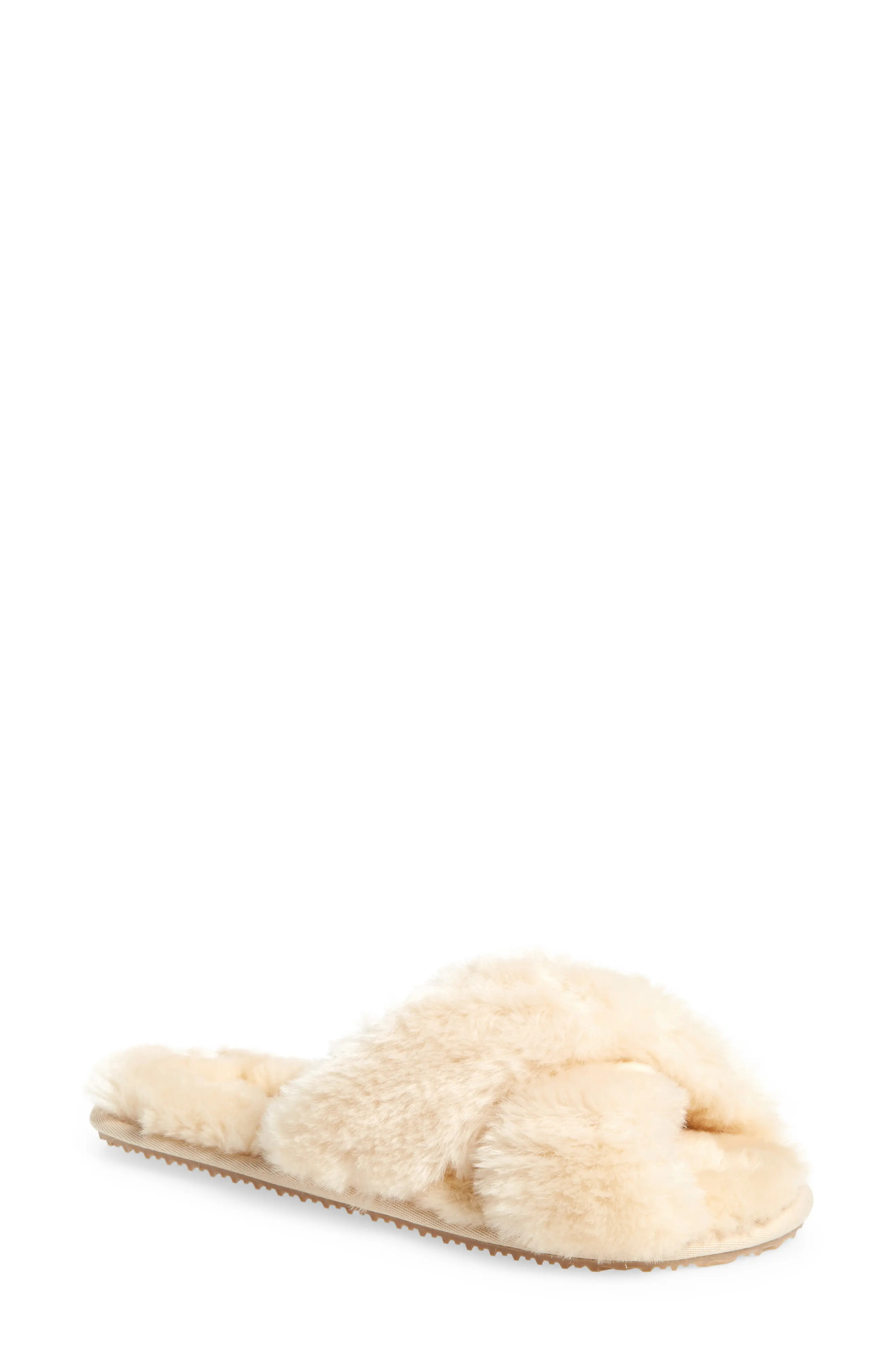Billini Emery Crisscross Faux Fur Slippers, Size 6 in Cream Faux Fur at Nordstrom | Nordstrom