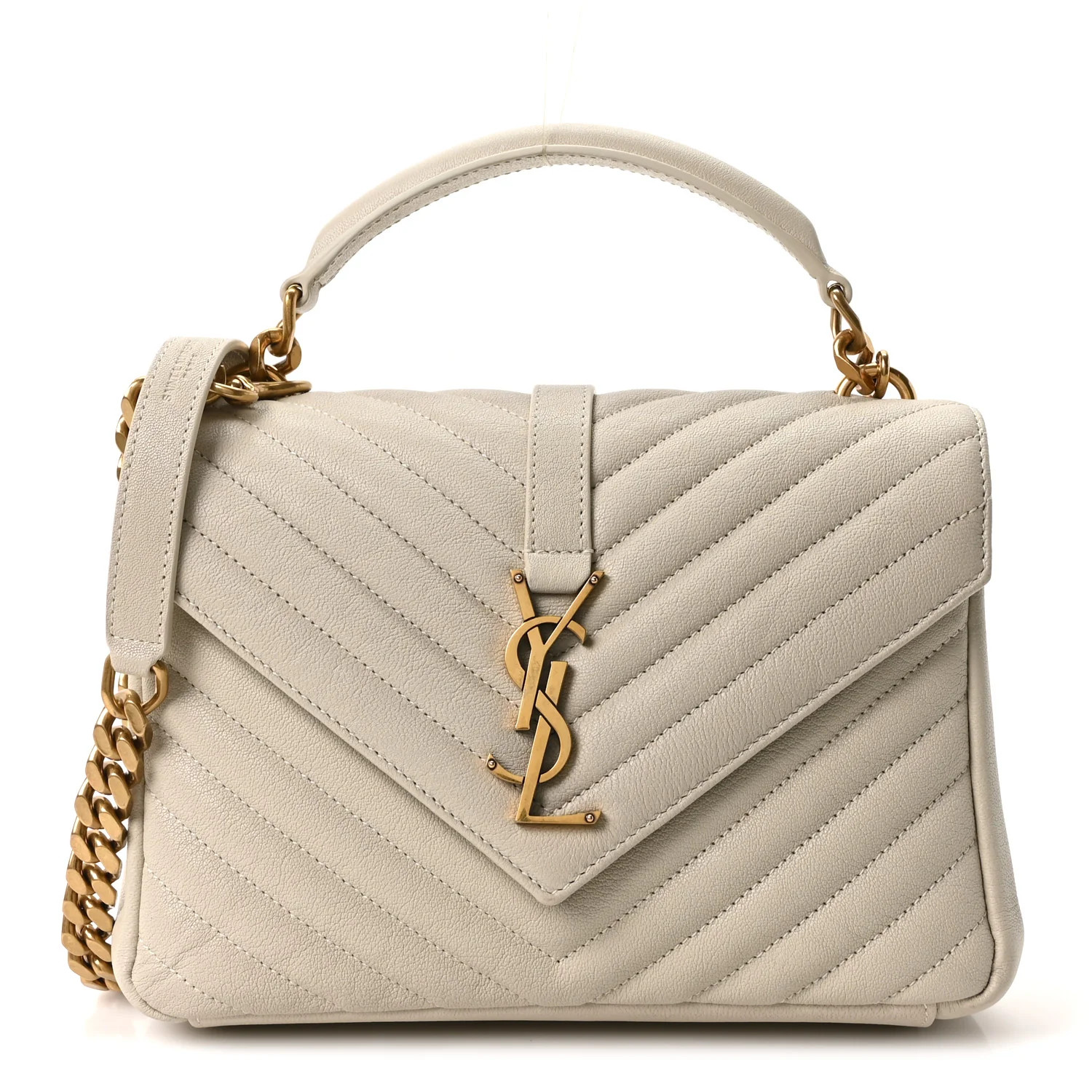 Sheepskin Matelasse Chevron Monogram Medium College Bag Crema Soft | FASHIONPHILE (US)