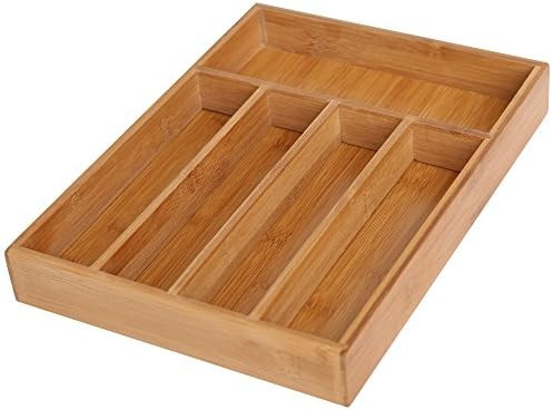 Bamboo Cutlery Tray, HxWxD: ca 5 x 38 x 30 cm, Drawer Organiser Insert, with 5 Compartments, Bamboo, | Amazon (UK)