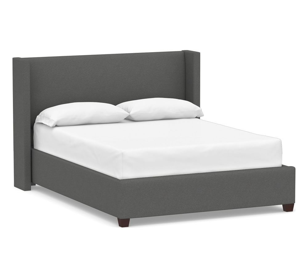 Elliot Shelter Upholstered Bed, Queen, Park Weave Charcoal | Pottery Barn (US)