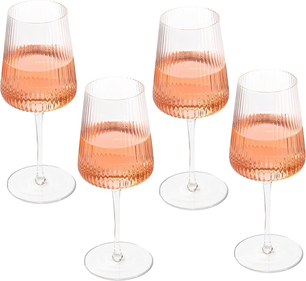 Crutello Modern Wine Glasses 17 oz Glassware, Set of 4, Unique Fluted Glassware with Vintage Ripp... | Amazon (CA)