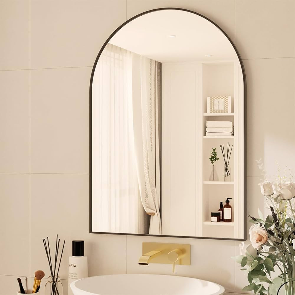 BEAUTYPEAK 24"x36" Arch Bathroom Mirror, Wall Mounted Mirror, Black Vanity Wall Mirror w/Metal Fr... | Amazon (US)