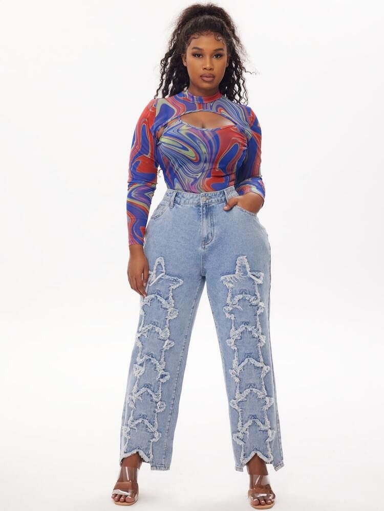 SHEIN SXY Plus Star Pattern Jeans | SHEIN