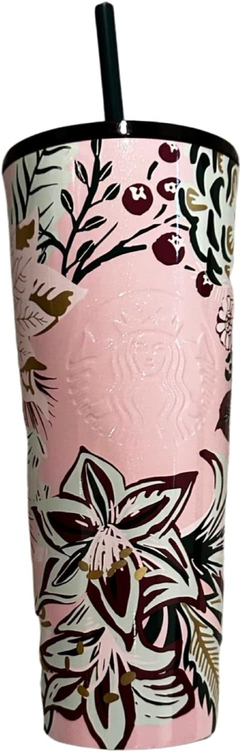 Starbucks 2022 Holiday Winter Pink ‘Enchanted Forest’ Floral SS Tumbler Venti 24oz | Amazon (US)