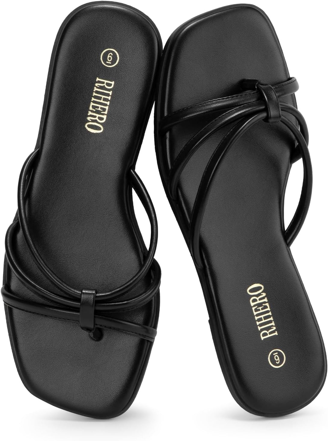Rihero Women's Flip Flops Multi-Strap Square Toe Flat Sandals | Amazon (US)