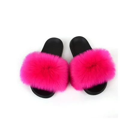 Woobling Women s Fashion Slides Furry Slide Sandals for Outdoor Furry Slippers | Walmart (US)