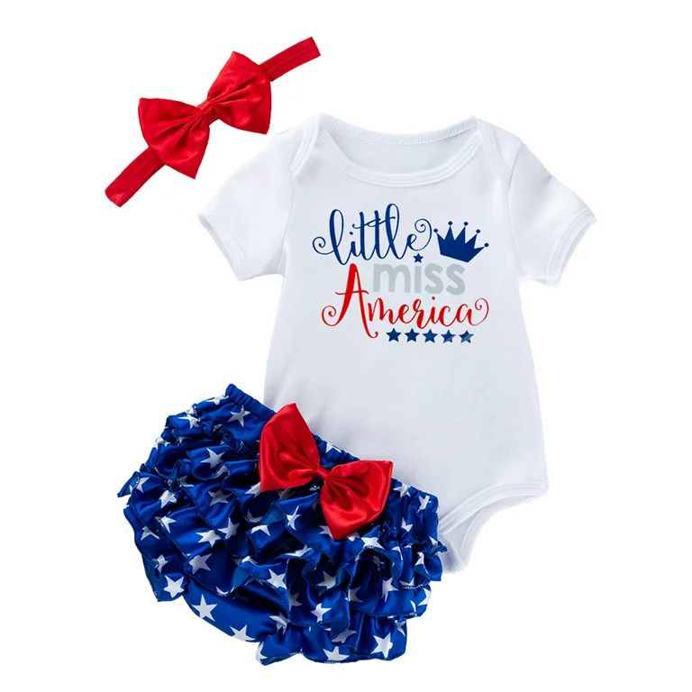 Emmababy Baby Girl My 1st 4th of July Short Outfit Romper + Bloomer+ Headband 3Pcs Independence D... | Walmart (US)