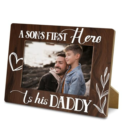 Yxadu Daddy and Son Wooden Picture Frame Gift for Father New Baby Dad, a Son's First Hero Wood Photo Frame Gifts for Father's Day Birthday Christmas, Display on Tabletop, Desk 4x6 Inch Photo | Amazon (US)
