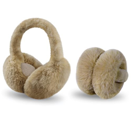 Ear Muffs for Women, Foldable Winter Faux Furry Earmuffs, Cold Weather Cute Soft Ear Warmer Covers Headband | Amazon (US)