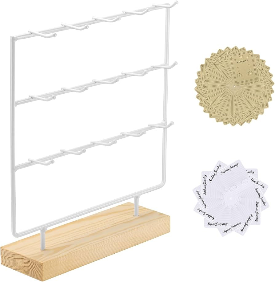 Earring Display Stand 3 Tier 15 Hooks Wood Earring Display Rack Holder for Earings Necklaces Ring... | Amazon (US)