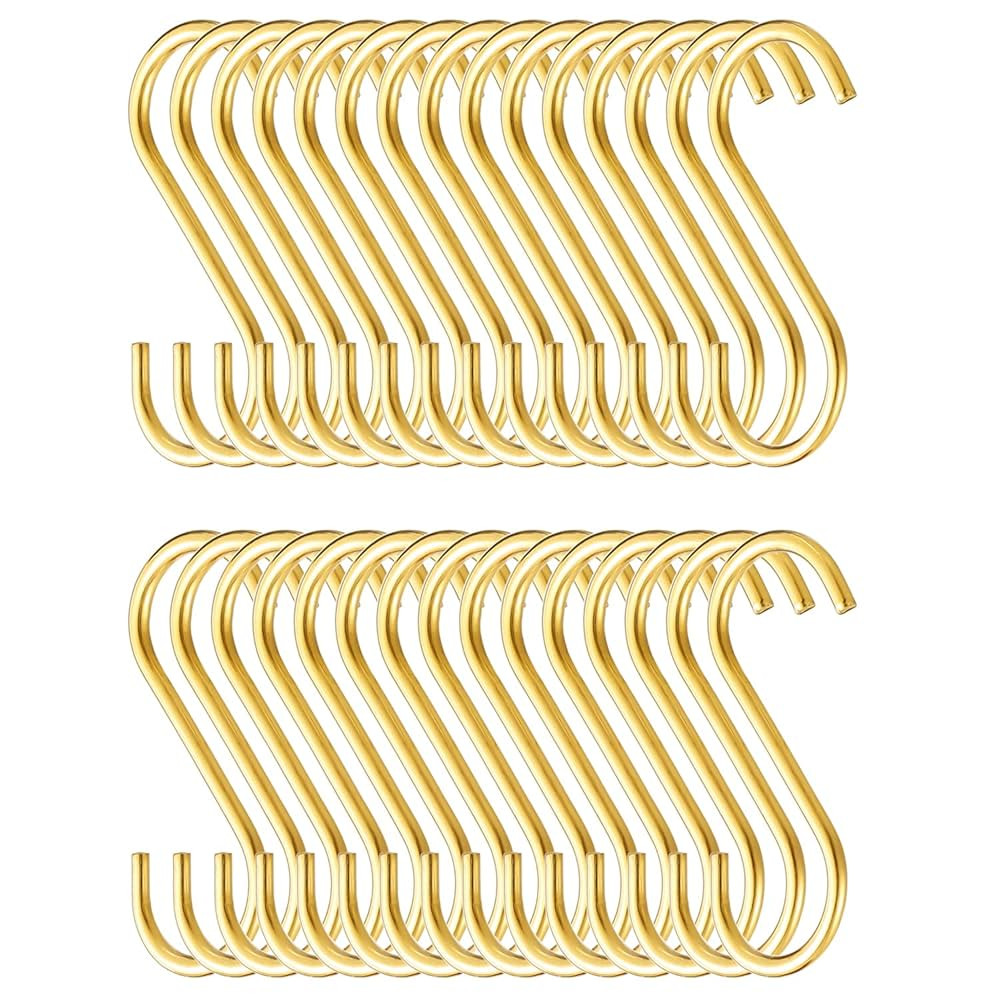 Evanda Gold S Hooks for Hanging Pack of 30, Heavy Duty Stainless Steel Titainium Plating Metal Mu... | Amazon (US)
