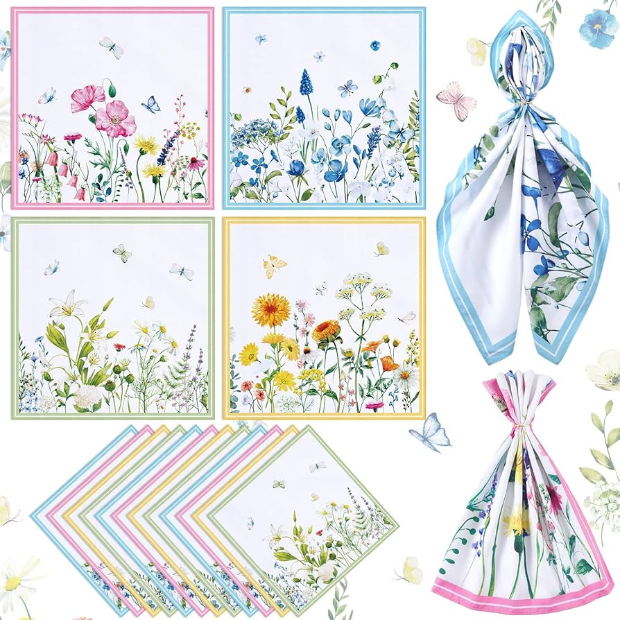Ramede 12 Pcs Floral Cloth Napkins Wildflowers Washable Dinner Napkins 21.65 x 21.65 Inch for Sum... | Amazon (US)