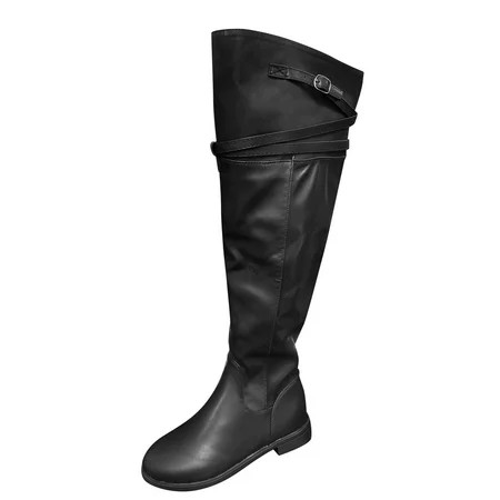 dmqupv Brown Leather Knee High Boots for Women Low Heel Flat Plus Thigh Winter Brown Boots for Women | Walmart (US)