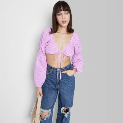 Women's Puff Long Sleeve Milkmaid Tiny Top - Wild Fable™ | Target