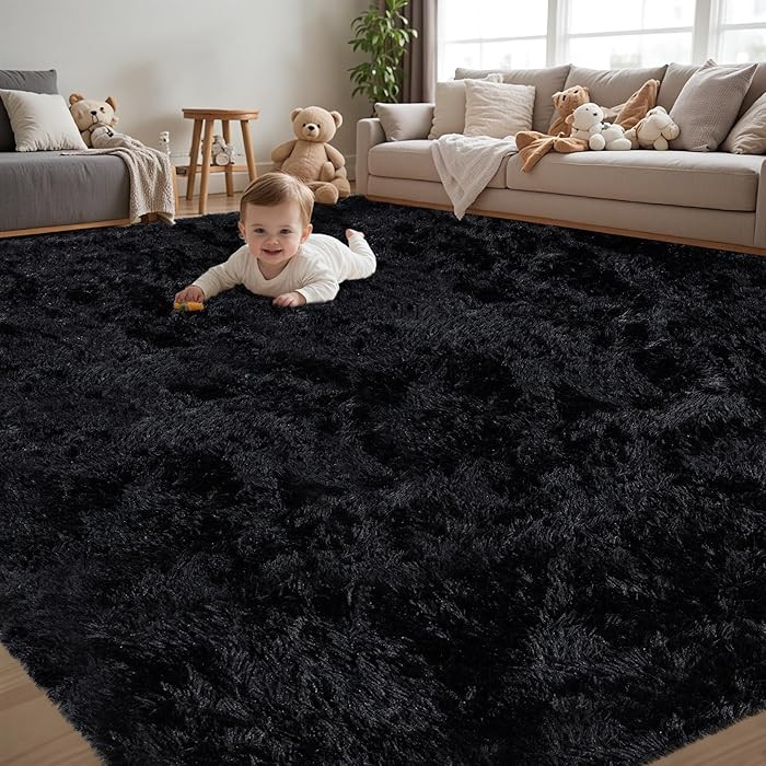 8x10 Area Rug for Living Room:Ultra Soft Fluffy Shag Black Rugs,Large Fuzzy Plush Indoor Non Slip... | Amazon (US)