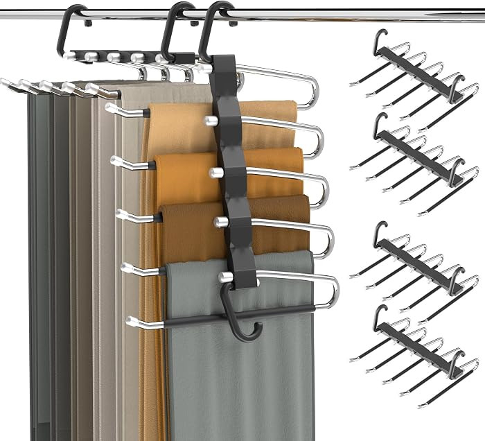 Pants Hangers Space Saving - 4 PCS Closet Organizer and Storage Jean Hangers, Stainless Steel Ant... | Amazon (US)