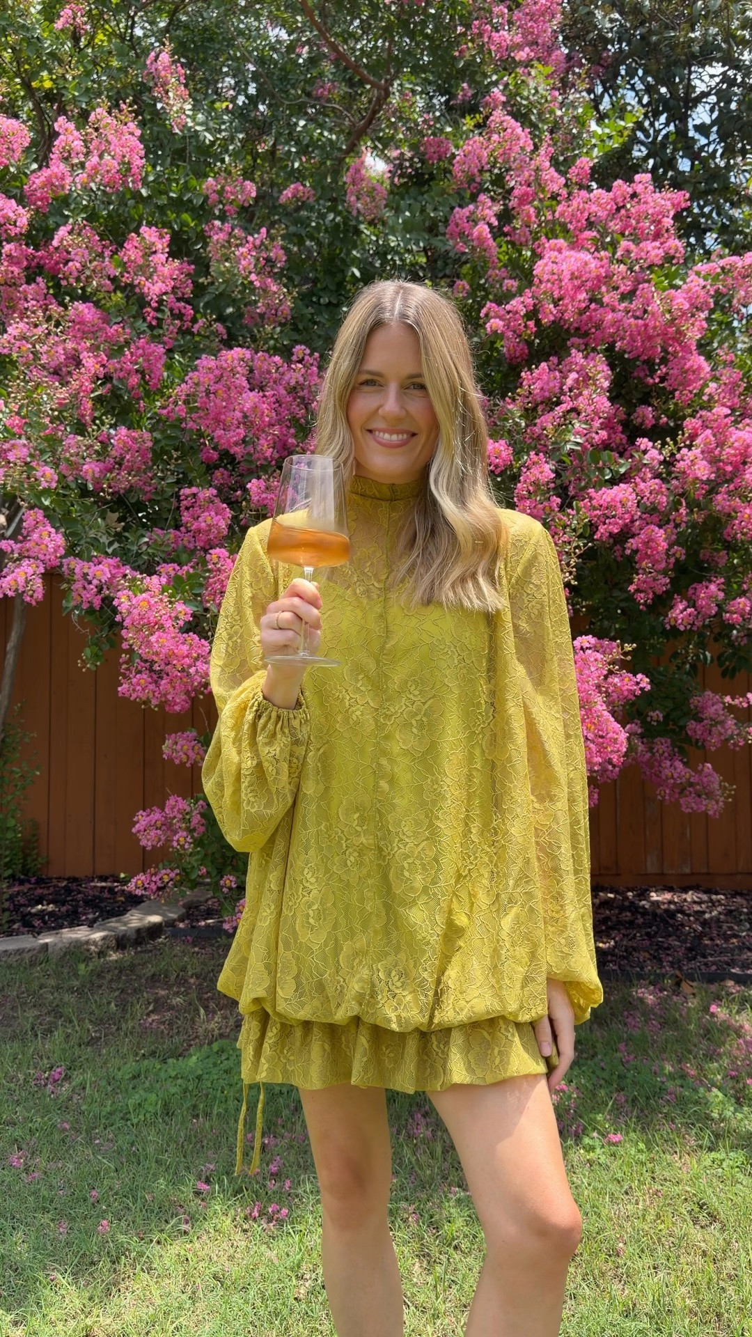 Chartreuse lace mini dress