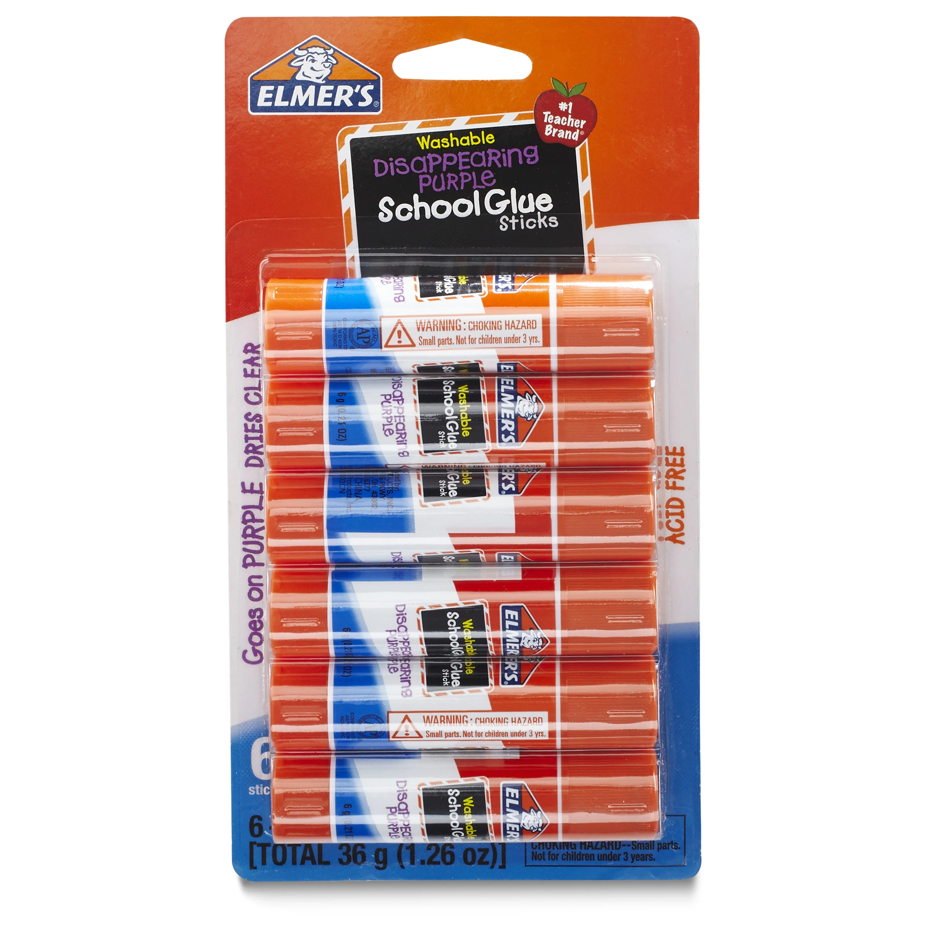 Elmer's Disappearing Purple Washable School Glue Sticks, 6 Gram, 6 Count | Walmart (US)