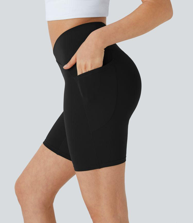 Women’s Softlyzero™ High Waisted Crossover Side Pocket Yoga Leak Protection Biker Shorts 7" -... | HALARA