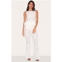 White Sheer Lace Flared Leg Pants | PrettyLittleThing US
