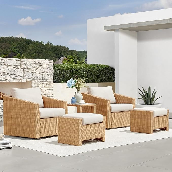 CHITA 5 Pieces Swivel Wicker Patio Furniture Set, Outdoor Conversation Set with 2 Pieces Rattan S... | Amazon (US)