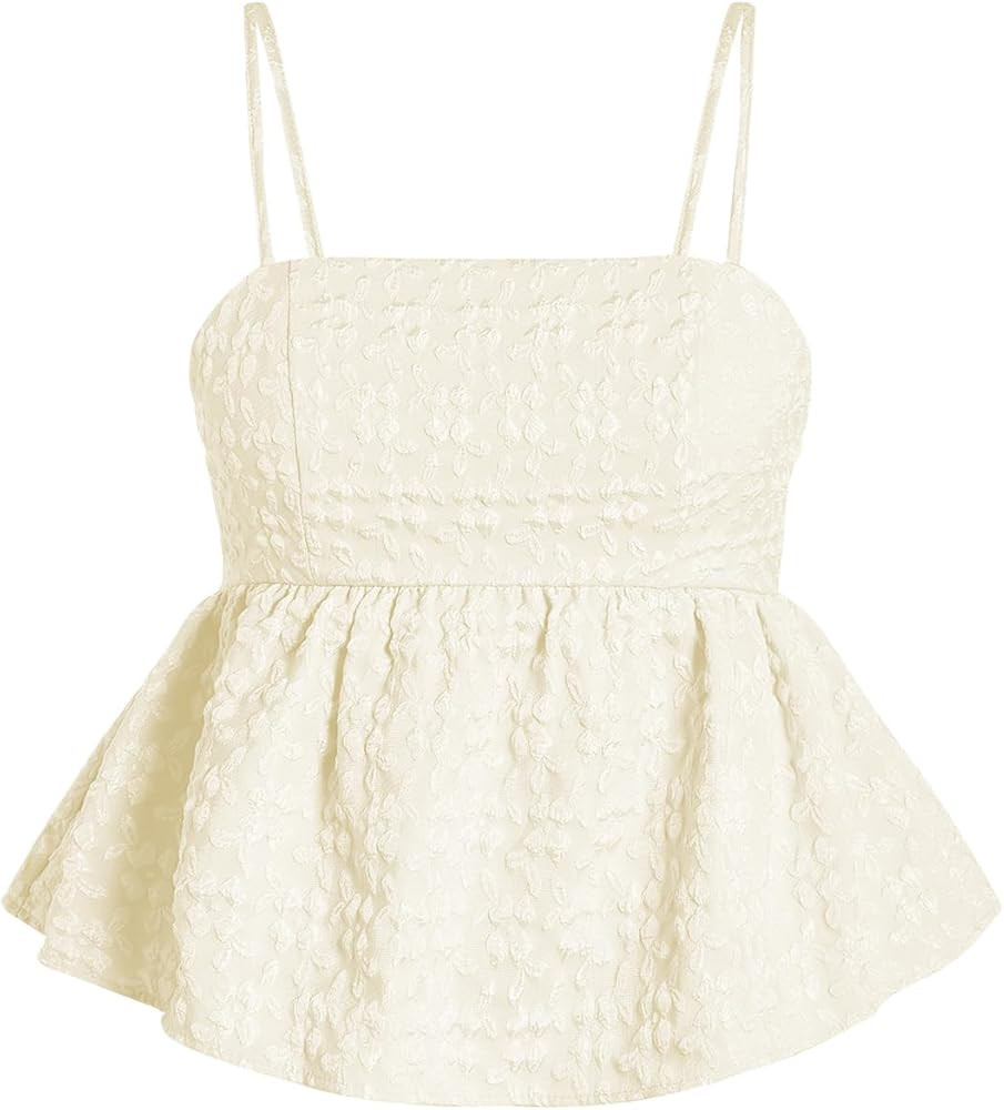 SOLY HUX Women's Spaghetti Strap Ruffle Hem Peplum Cami Top Jacquard Camisole | Amazon (US)
