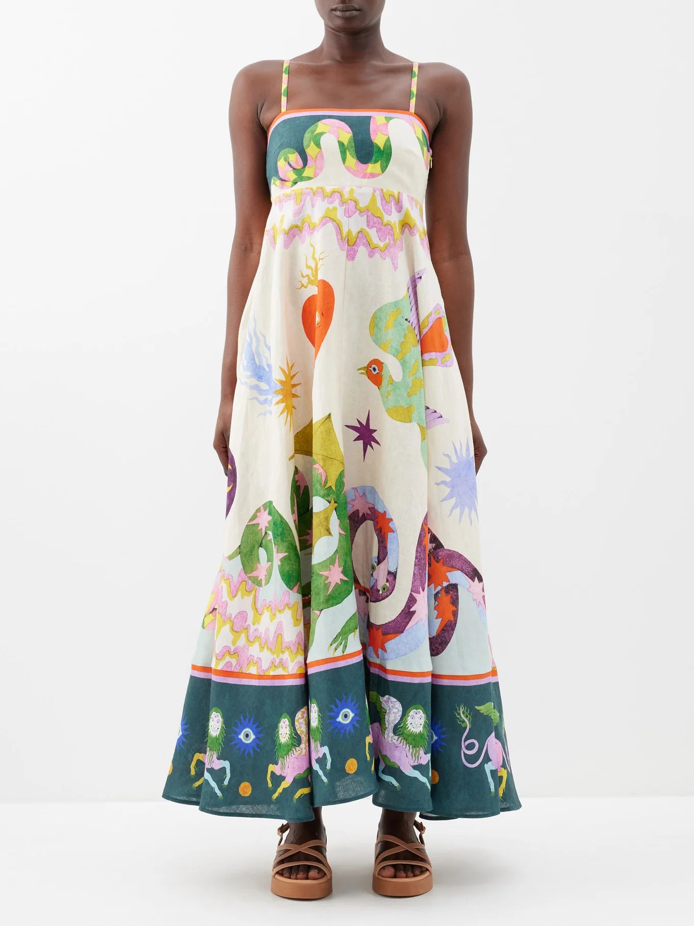 Seeker folklore-print linen dress | Matches (US)