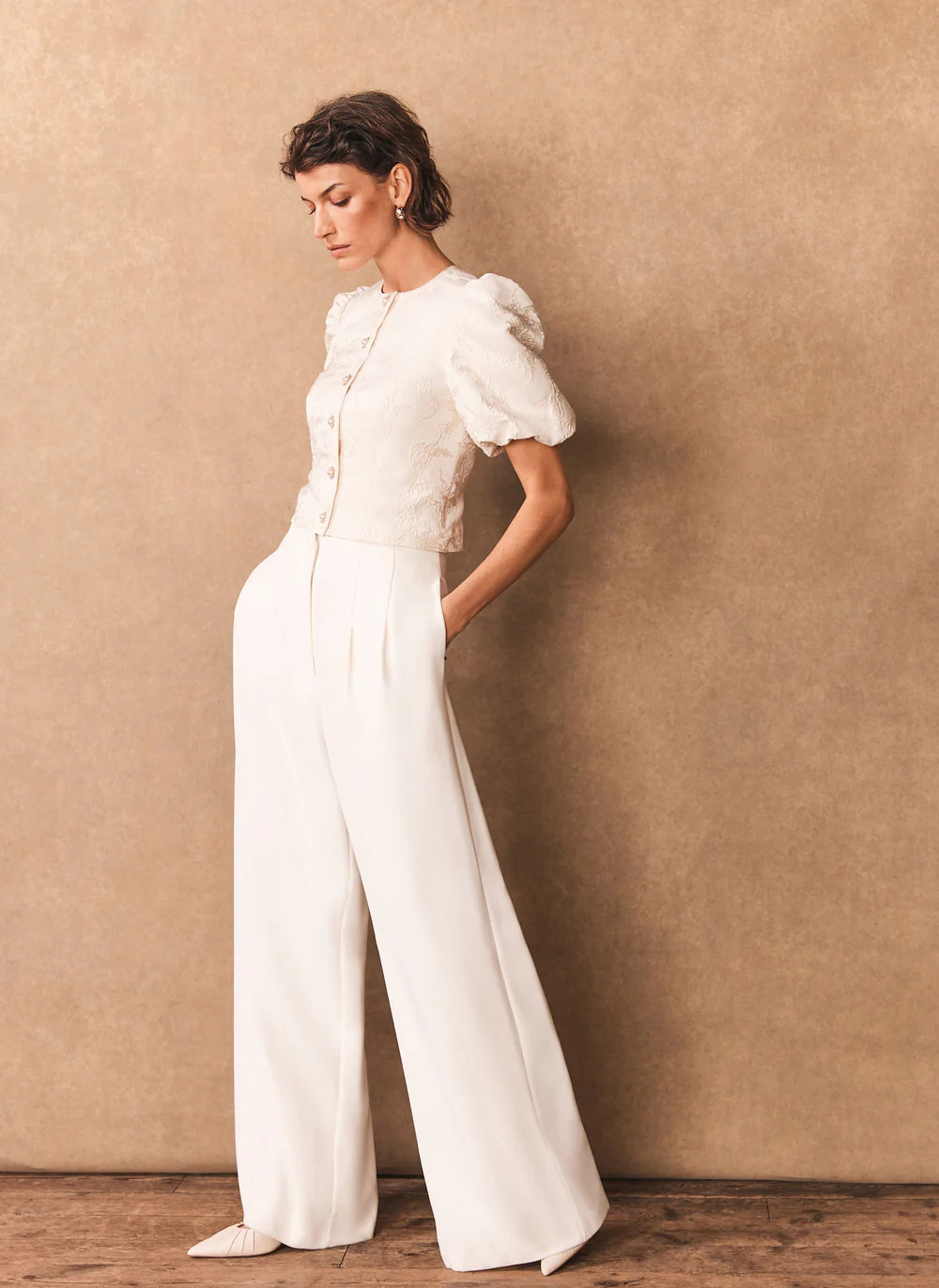 White Wide Leg Darted Trousers | Mint Velvet