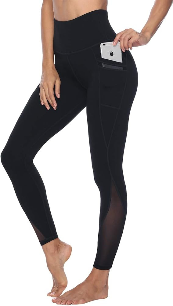 Women's Mesh Yoga Pants with 2 Pockets, Non See-Through High Waist Tummy Control 4 Way Stretch Le... | Amazon (US)