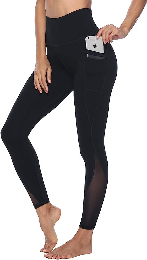 Women's Mesh Yoga Pants with 2 Pockets, Non See-Through High Waist Tummy Control 4 Way Stretch Le... | Amazon (US)