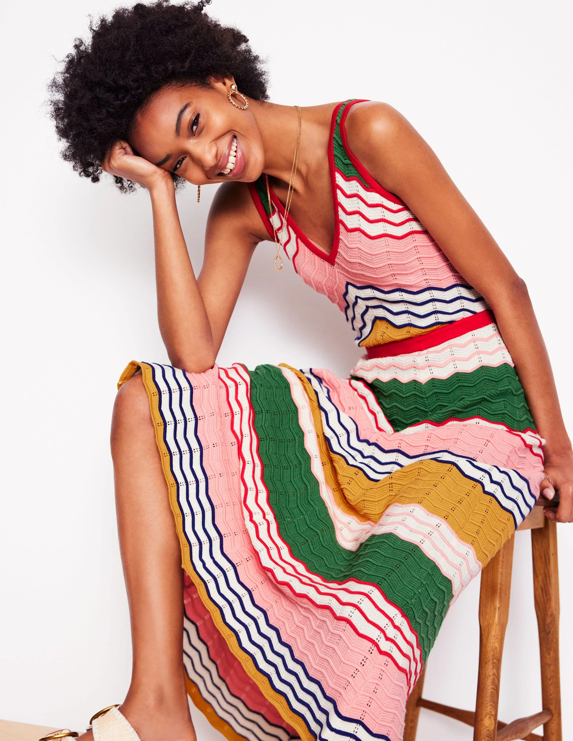 V-Neck Maxi Knitted Dress-Multi Stripe | Boden (US)