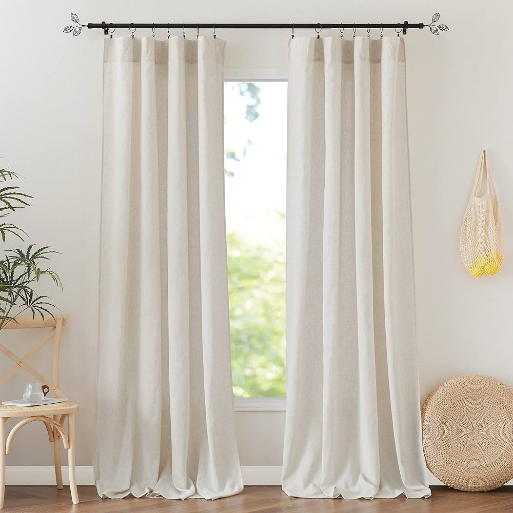 RYB HOME Flax Linen Blend Curtains 84 Inches Long - Semi Sheer Breathable Woven Light Filtering W... | Amazon (US)