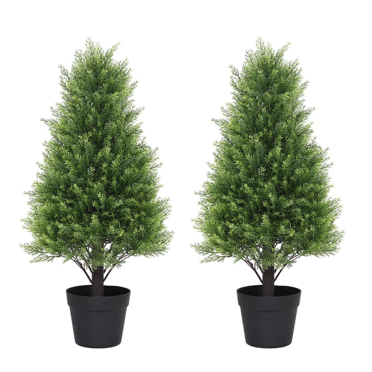 Faux Cedar Tree Topiary Cone Artificial Tree UV Resistant in Pot (Set of 2) | Wayfair North America