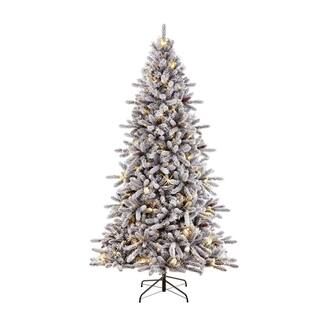 Puleo International 7.5 ft. Pre-Lit Incandescent Flocked Birmingham Fir Artificial Christmas Tree... | The Home Depot