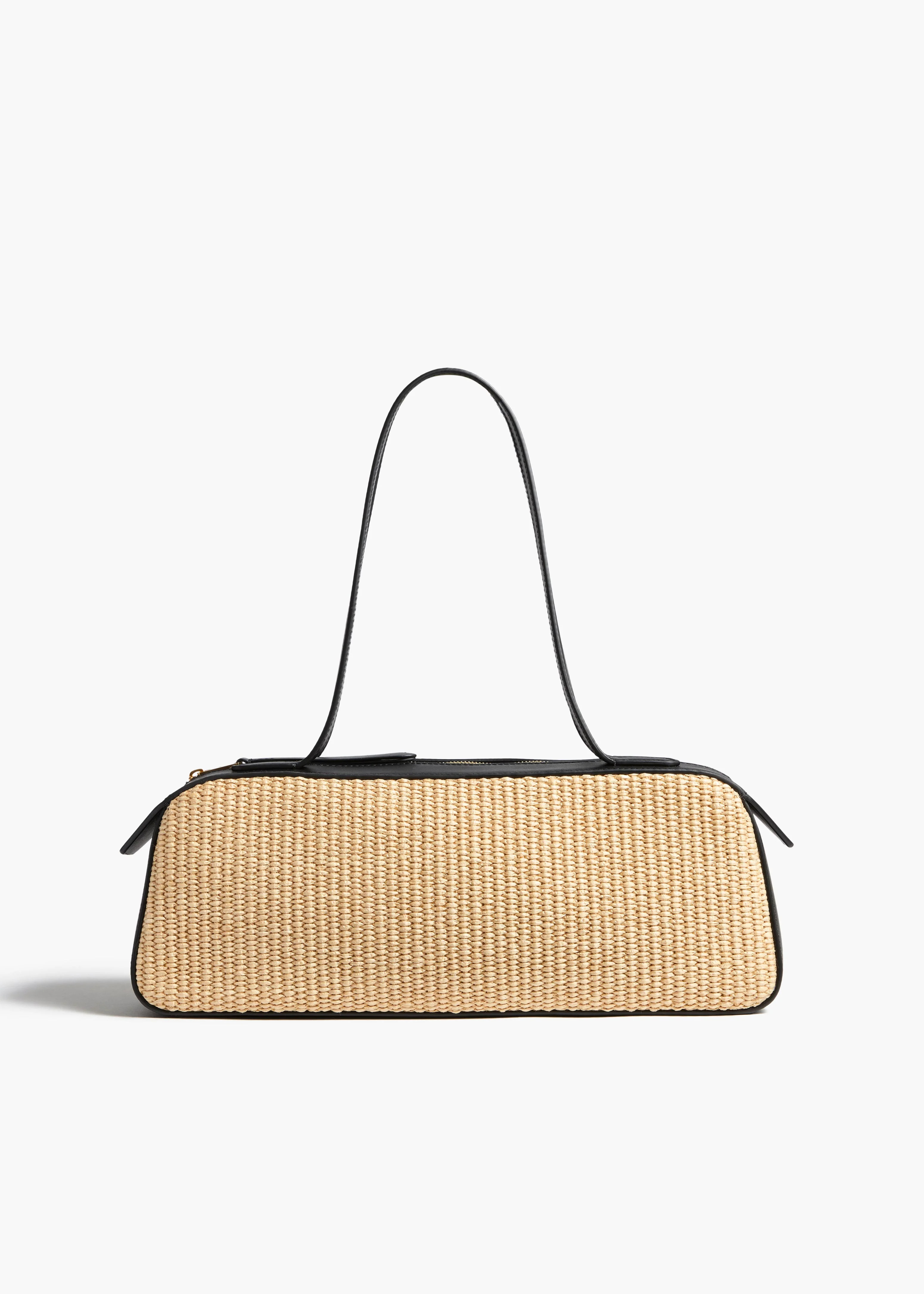 KHAITE - Simona Shoulder Bag In Natural Raffia With Black Leather | Khaite