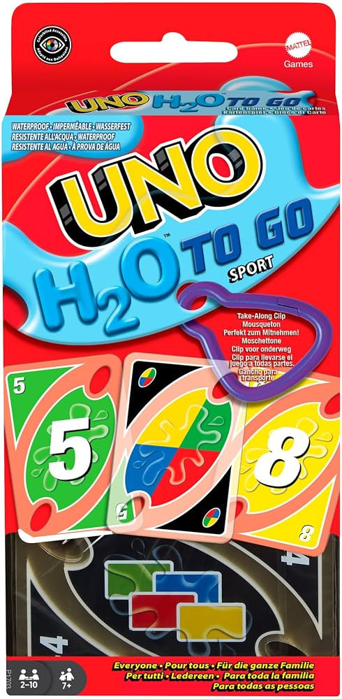 Mattel Games UNO H20 to GO, water resistant cards game, to take to the beach and to snow holidays... | Amazon (UK)