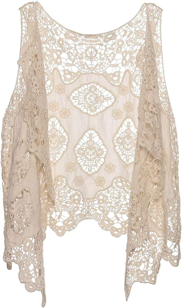PUWEI Women's Open Front Crochet Bohemian Hippie Butterfly Vest Cardigan Coverup | Amazon (US)