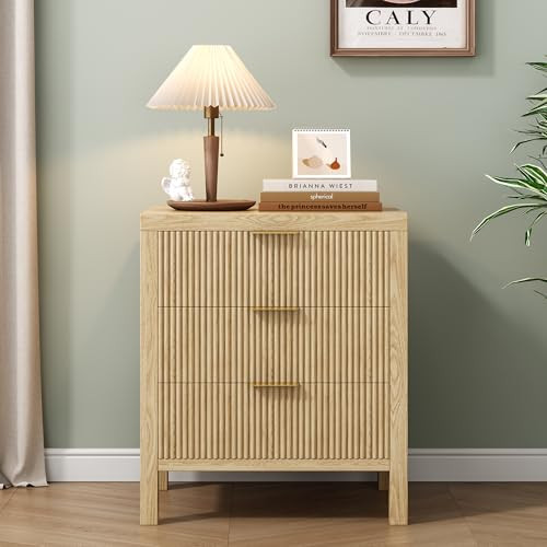 End Table with Storage, Wooden Farmhouse Nightstands with 3 Drawers, Bedside Table - Boho Tall Side Table Accent Table for Bedroom, Living Room, Nature | Amazon (US)