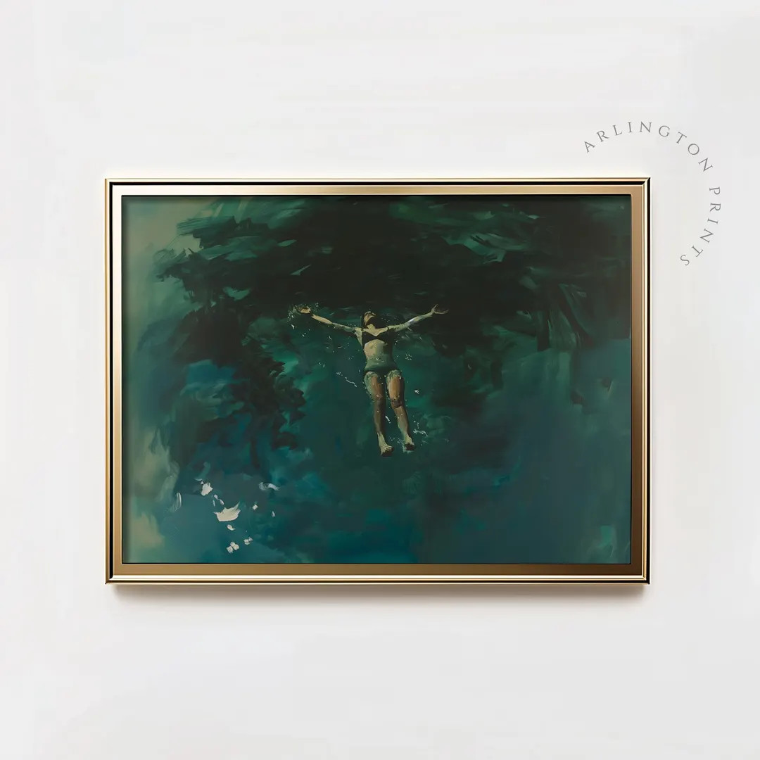 Vintage Coastal Art | Neutral Portrait Ocean Wall Art | Woman Floating in Water | Coastal Farmhou... | Etsy (US)