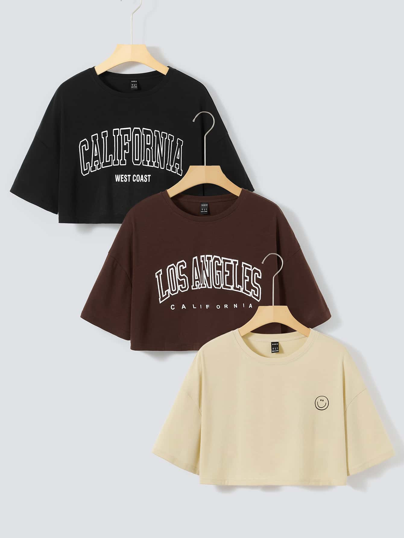 3pcs Letter Graphic Drop Shoulder Tee | SHEIN