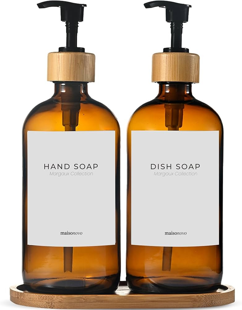MaisoNovo Glass Dish Soap Dispenser for Kitchen Set of 2-16.9oz Amber Dish and Hand Soap Dispense... | Amazon (US)