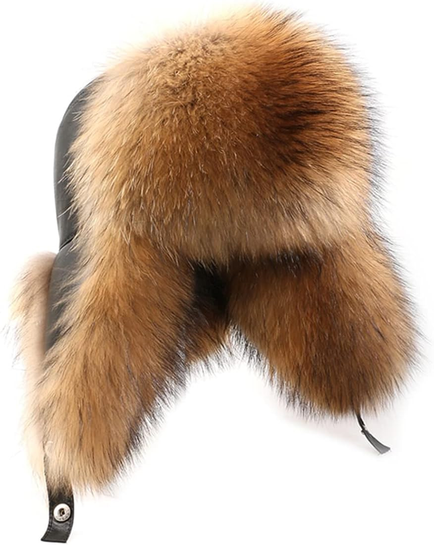 Mens Fox Hair Hat Winter Warm Genuine Sheepskin Russian Ushanka Trapper Hats with Earflap | Amazon (US)