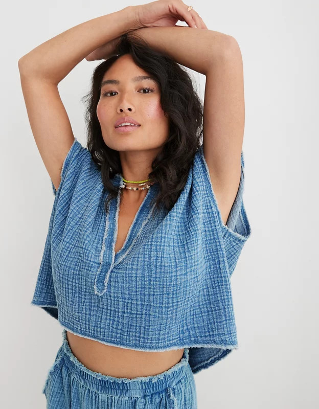 Aerie Pool-To-Party Cropped Shirt | Aerie