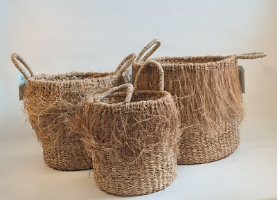 Storage Baskets with fringe and handles, Brand new, Natural sea grass | eBay UK